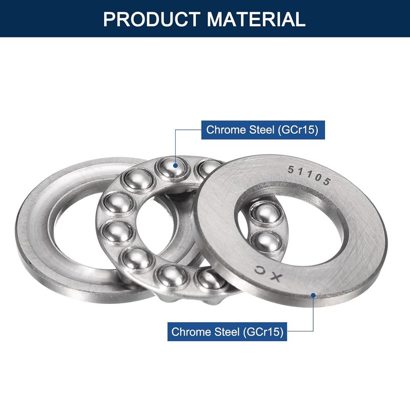 HIPICCO Thrust Ball Bearings, 4pcs 51105 Plane Axial Ball Bearing 3-in-1, 25mm x 42mm x 11mm Chrome Steel ABEC3 Single Row Roller - Image 4